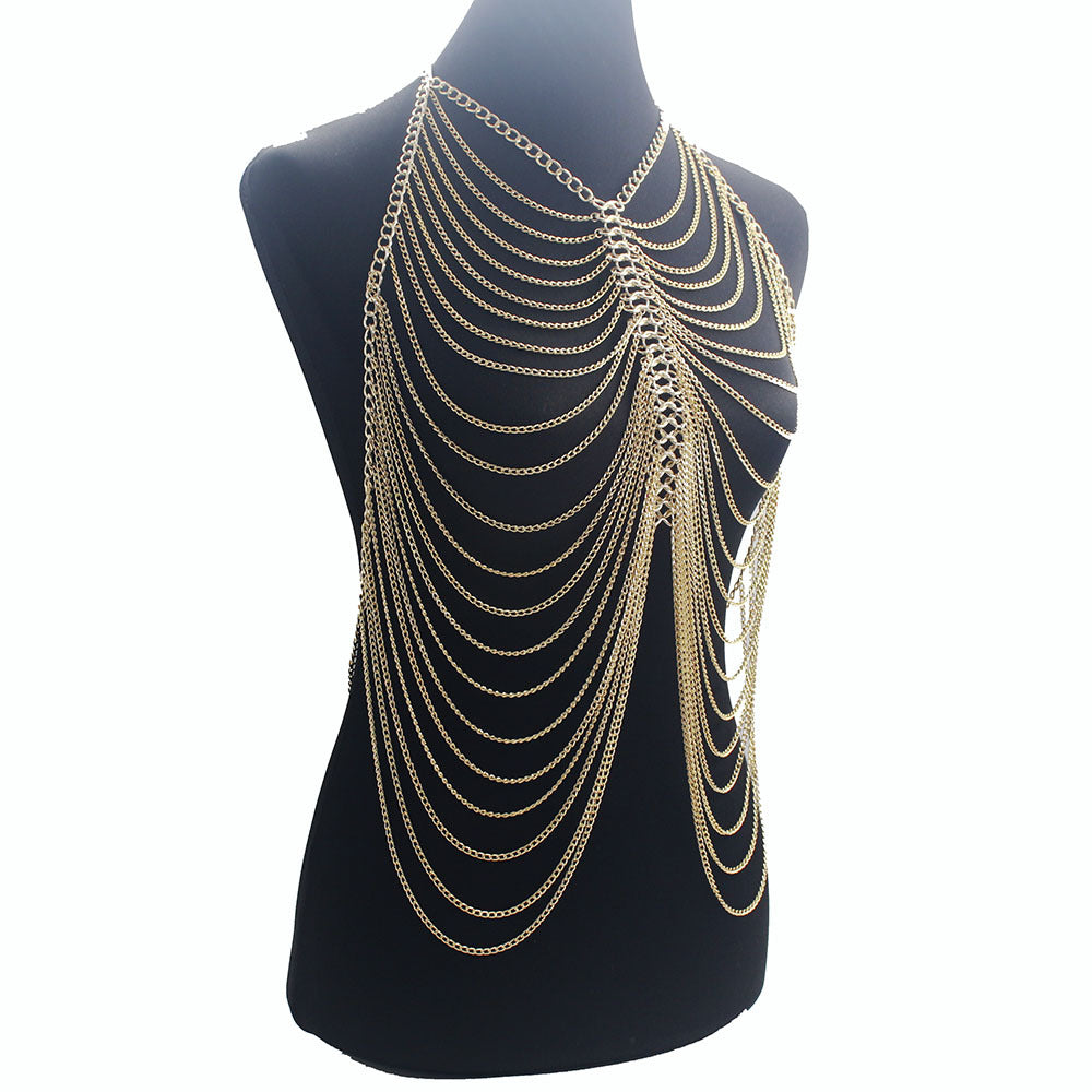 European and American Cross-Border New Exaggerated Women's Tassel Body Chain Bikini Necklace Prom Clothing Accessories Necklace