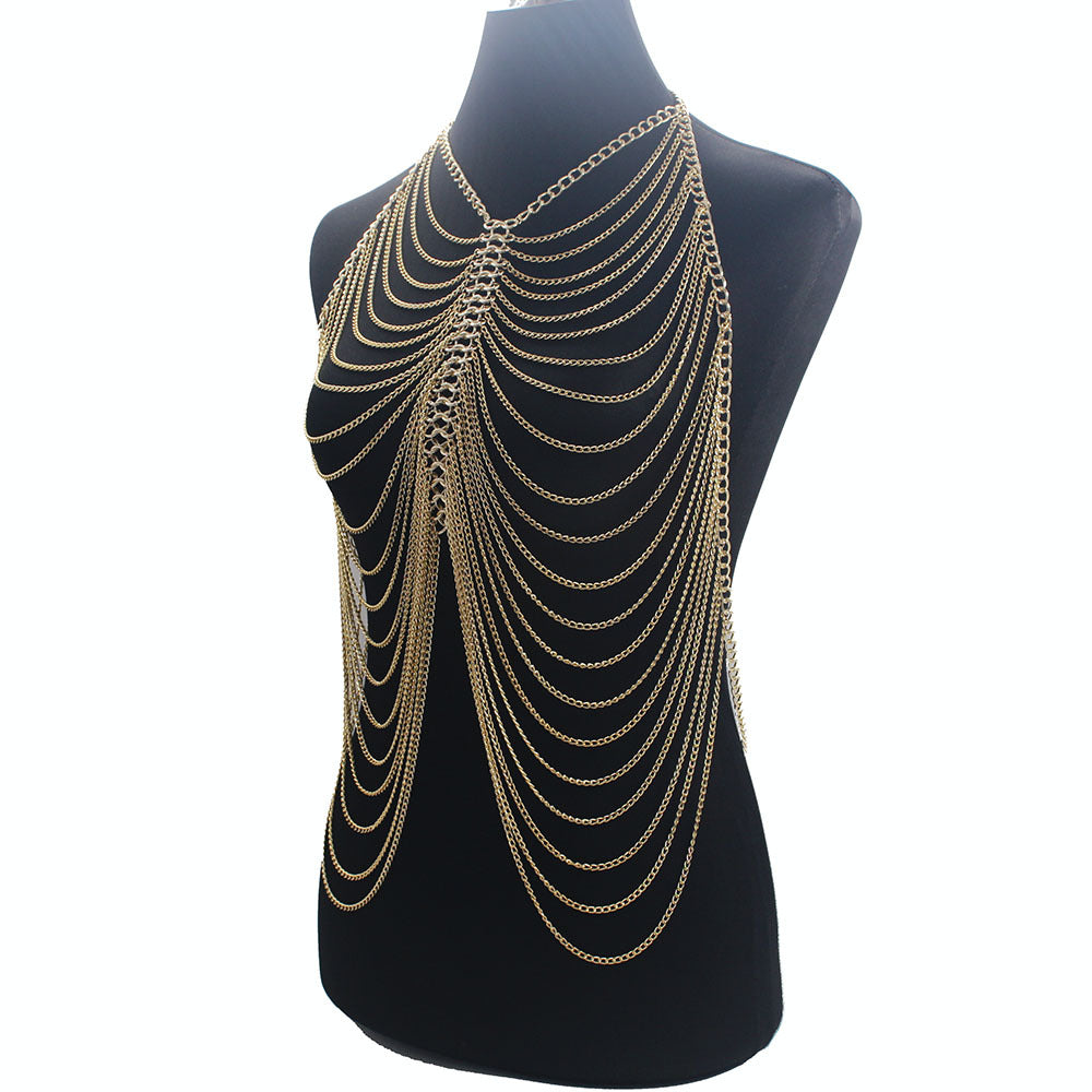European and American Cross-Border New Exaggerated Women's Tassel Body Chain Bikini Necklace Prom Clothing Accessories Necklace