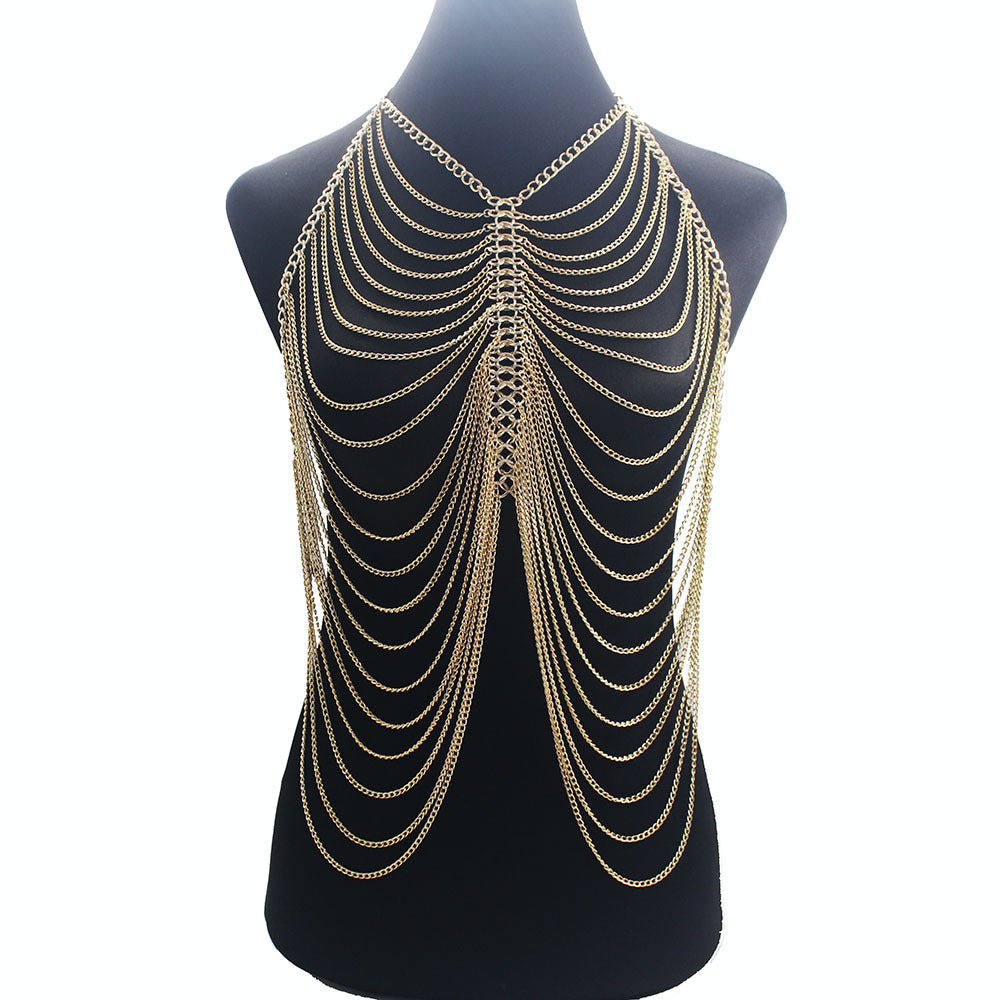 European and American Cross-Border New Exaggerated Women's Tassel Body Chain Bikini Necklace Prom Clothing Accessories Necklace