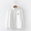 Blusas mulher 2021 moda primavera novas mulheres juventude simples cor sólida bordado camisa de manga longa algodão casual senhora blusa topos