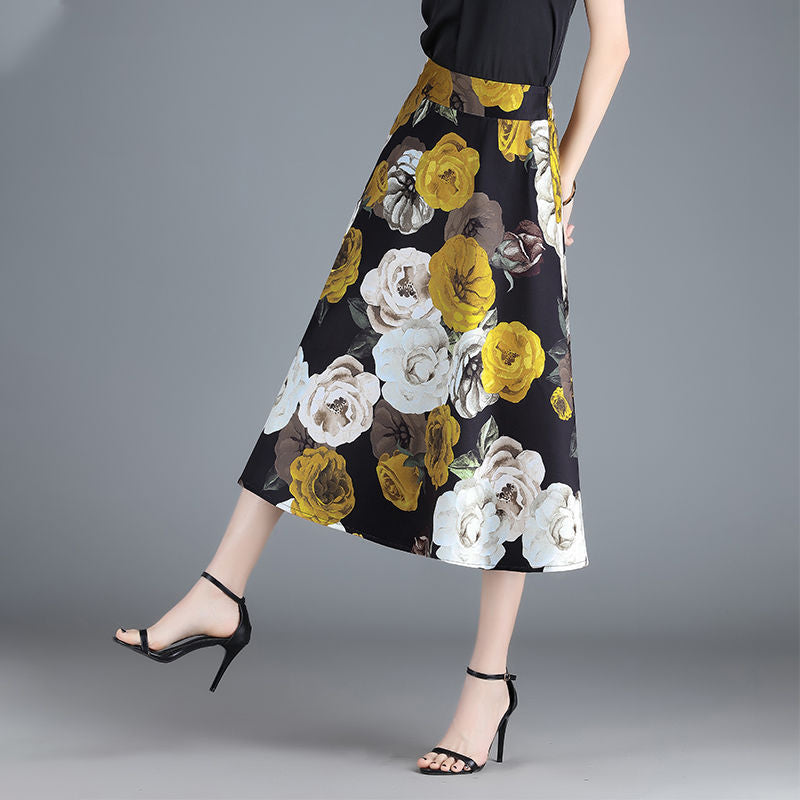 2025 Spring and Summer Printed Skirt Women's New High-end Western-style A- line Skirt Slim Belly Covering Skirt