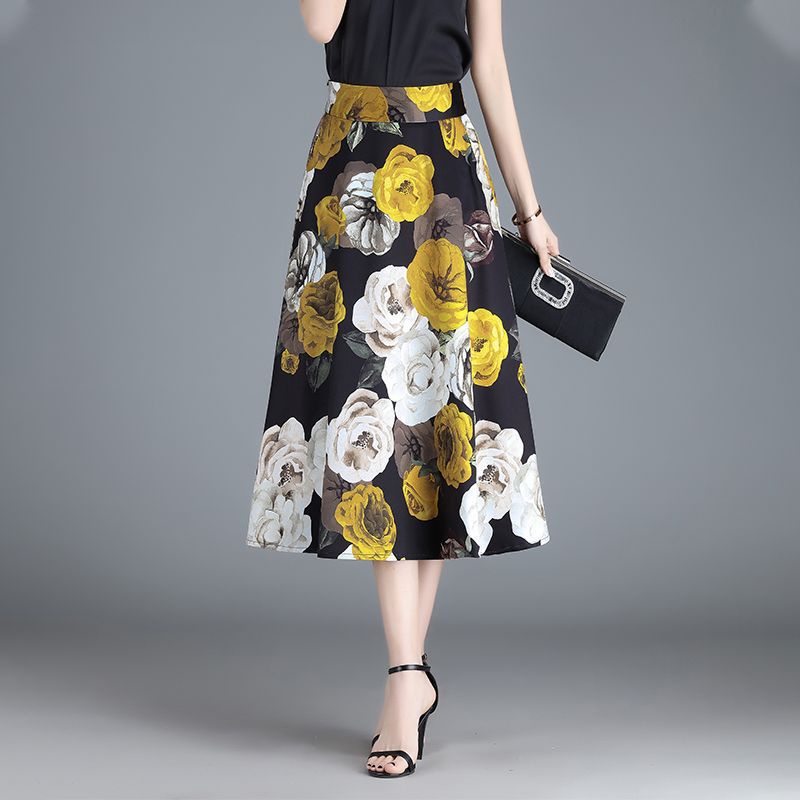 2025 Spring and Summer Printed Skirt Women's New High-end Western-style A- line Skirt Slim Belly Covering Skirt