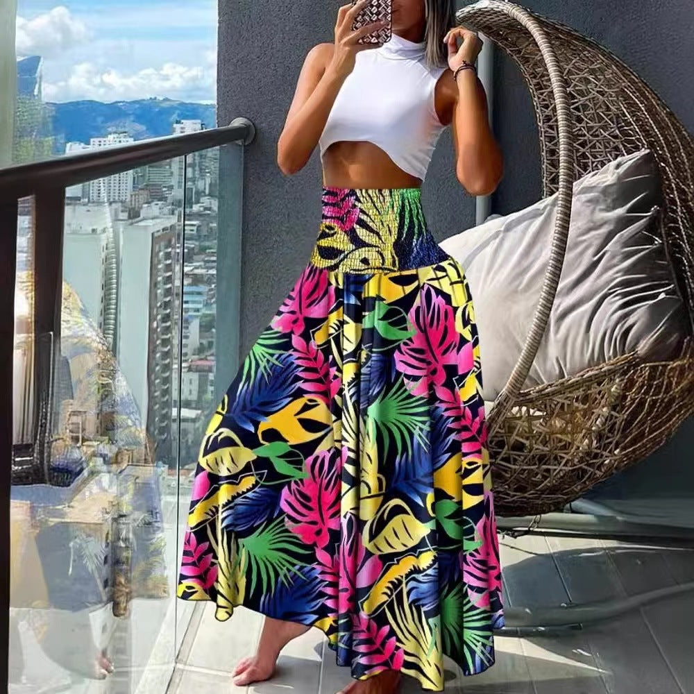 2025 Summer Cross-Border Women's Skirt New European and American Export Bohemian Beach Skirt Large Hem Skirt