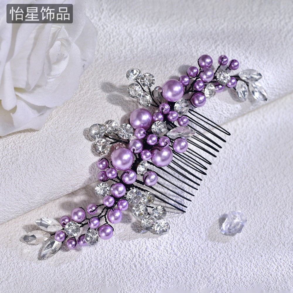 Yixing European and American Fashion Cross-border Jewelry Beaded Purple Hair Accessories Diamond Super Flash Flower Hair Accessories Hair Comb Women A271