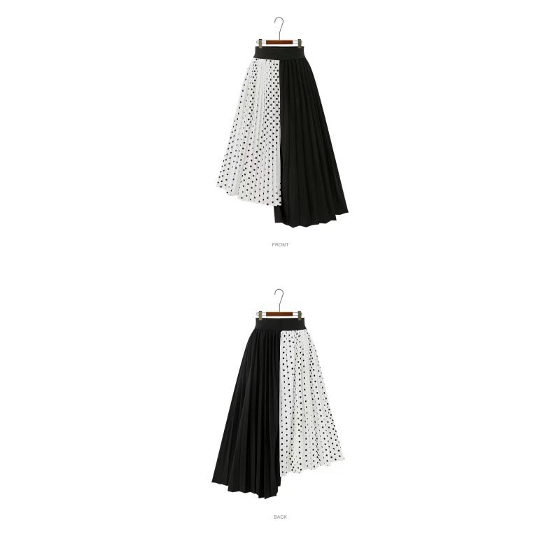 Amazon AliExpress Cross-border Women's Pleated Dot Stitching Mid-length Irregular Hem Skirt