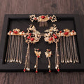Chinese style hanfu bridal hair accessories suit tassel dragon and phoenix gown ancient style hair accessories wedding Red ancient costume Xiuhe headdress