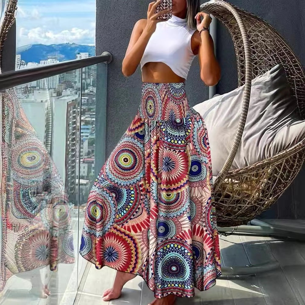 2025 Summer Cross-Border Women's Skirt New European and American Export Bohemian Beach Skirt Large Hem Skirt
