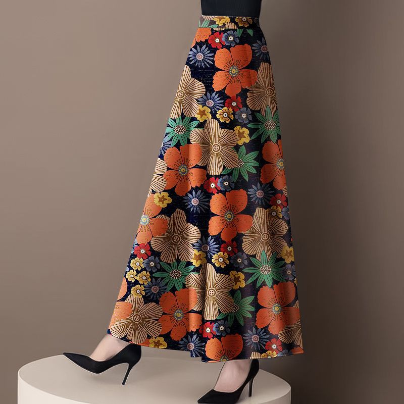 2025 Spring and Summer Printed Skirt Women's New High-end Western-style A- line Skirt Slim Belly Covering Skirt