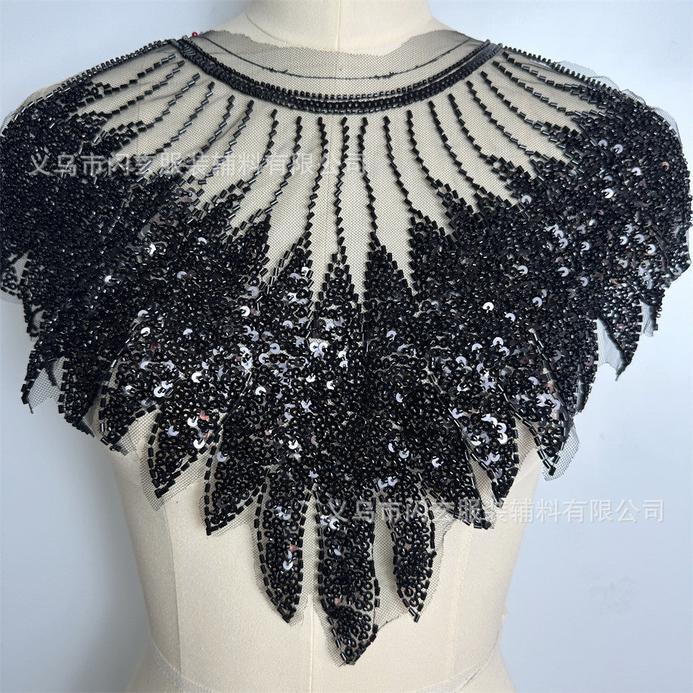Embroidered Mesh Front Chest Sequins Bead Embroidered Heavy Industry DIY Cloth Stickers Women's Clothing Lace Accessories