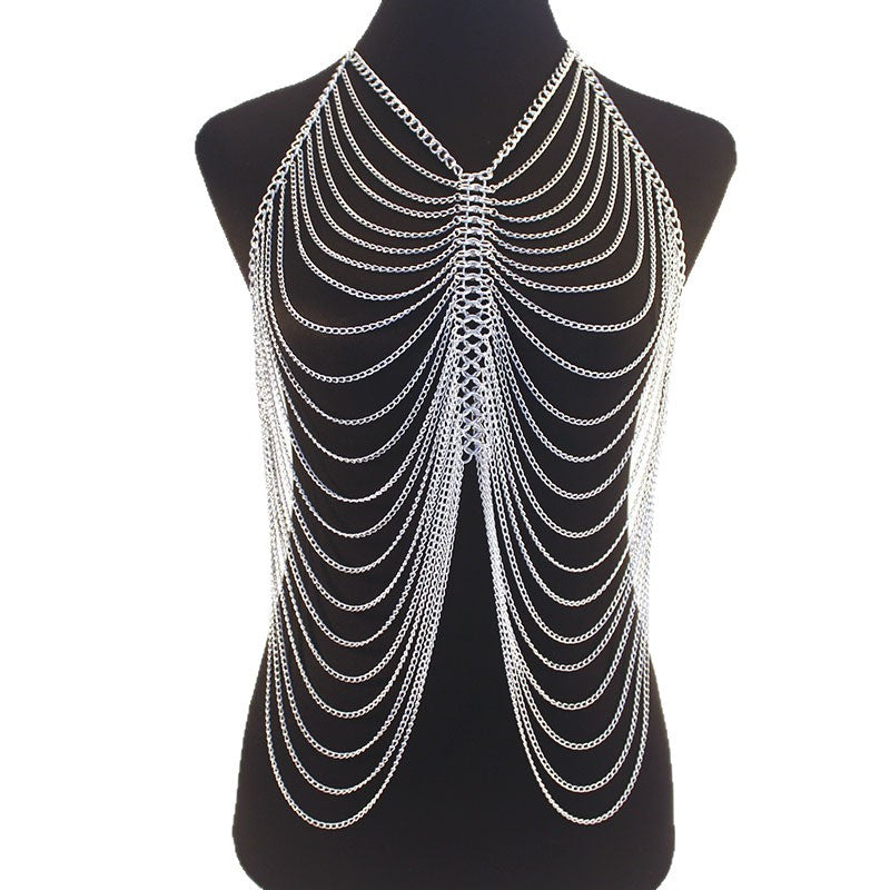 European and American Cross-Border New Exaggerated Women's Tassel Body Chain Bikini Necklace Prom Clothing Accessories Necklace