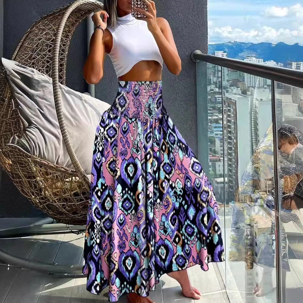 2025 Summer Cross-Border Women's Skirt New European and American Export Bohemian Beach Skirt Large Hem Skirt