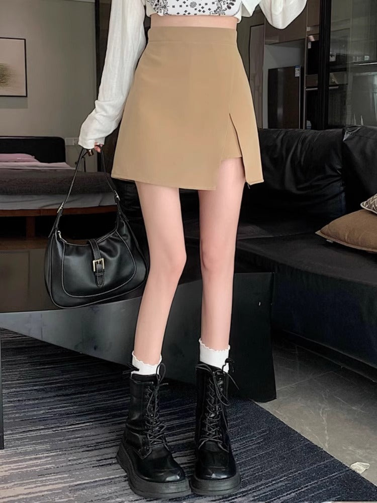 plus size Women's 2025 Summer New Slim A- line Suit Skirt for Chubby Sister Belly Covering High Waist Short Culottes