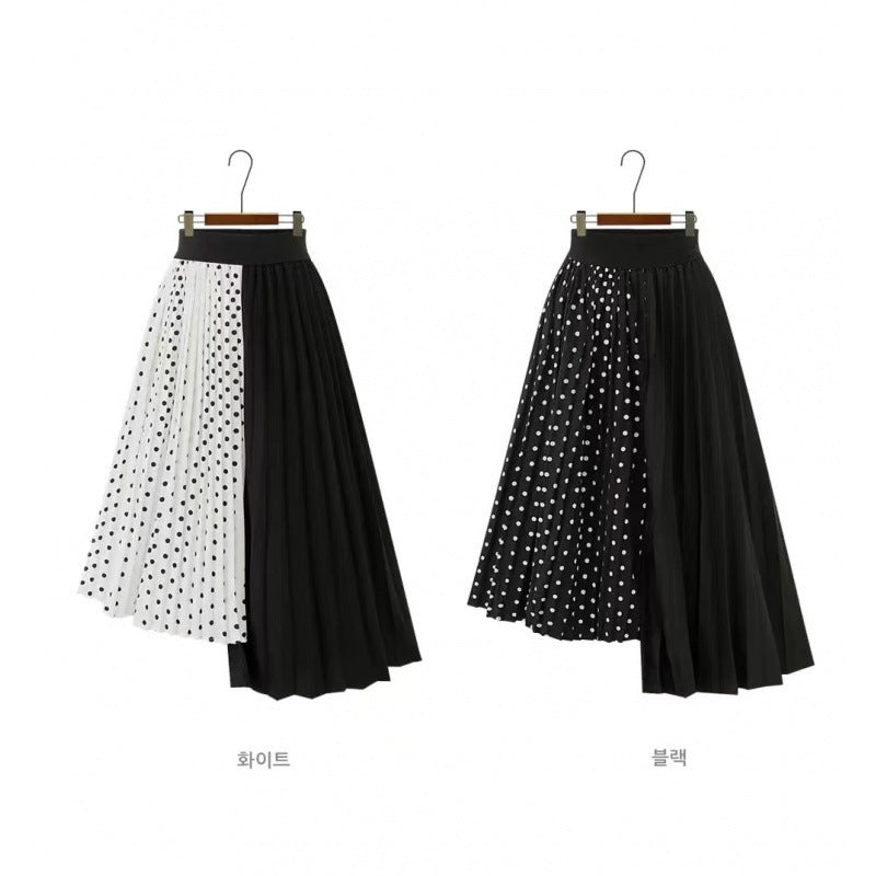 Amazon AliExpress Cross-border Women's Pleated Dot Stitching Mid-length Irregular Hem Skirt