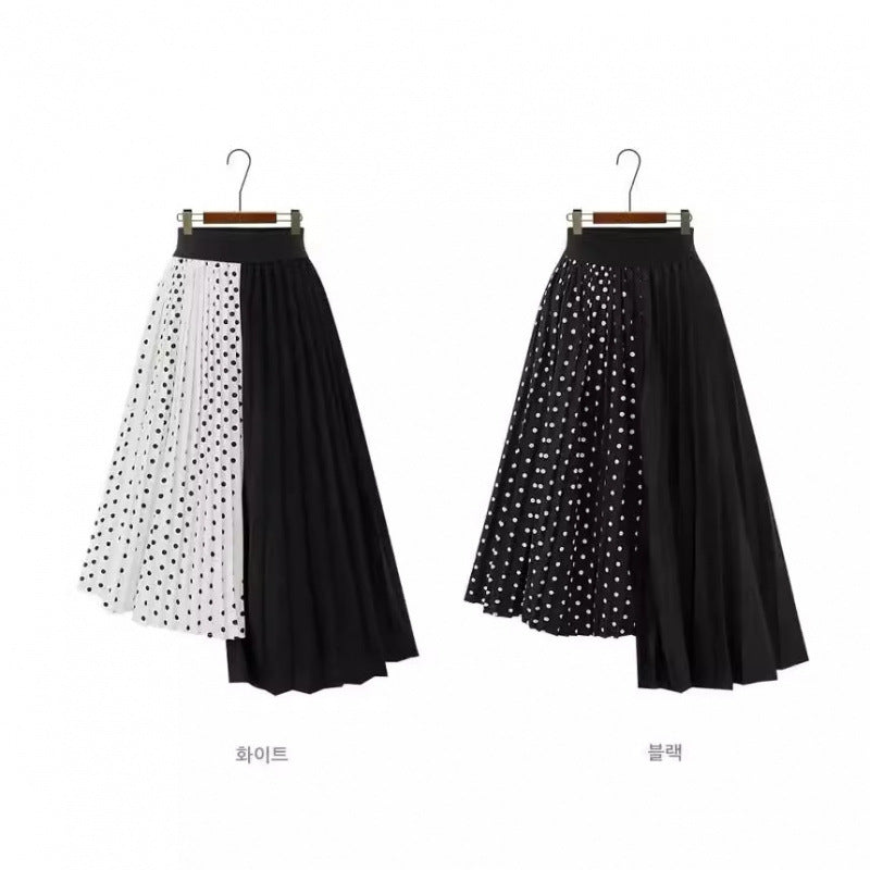 Amazon AliExpress Cross-border Women's Pleated Dot Stitching Mid-length Irregular Hem Skirt