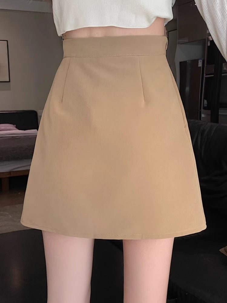 plus size Women's 2025 Summer New Slim A- line Suit Skirt for Chubby Sister Belly Covering High Waist Short Culottes