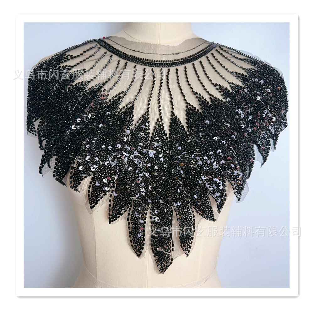 Embroidered Mesh Front Chest Sequins Bead Embroidered Heavy Industry DIY Cloth Stickers Women's Clothing Lace Accessories