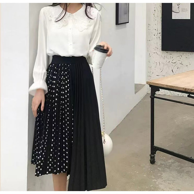 Amazon AliExpress Cross-border Women's Pleated Dot Stitching Mid-length Irregular Hem Skirt
