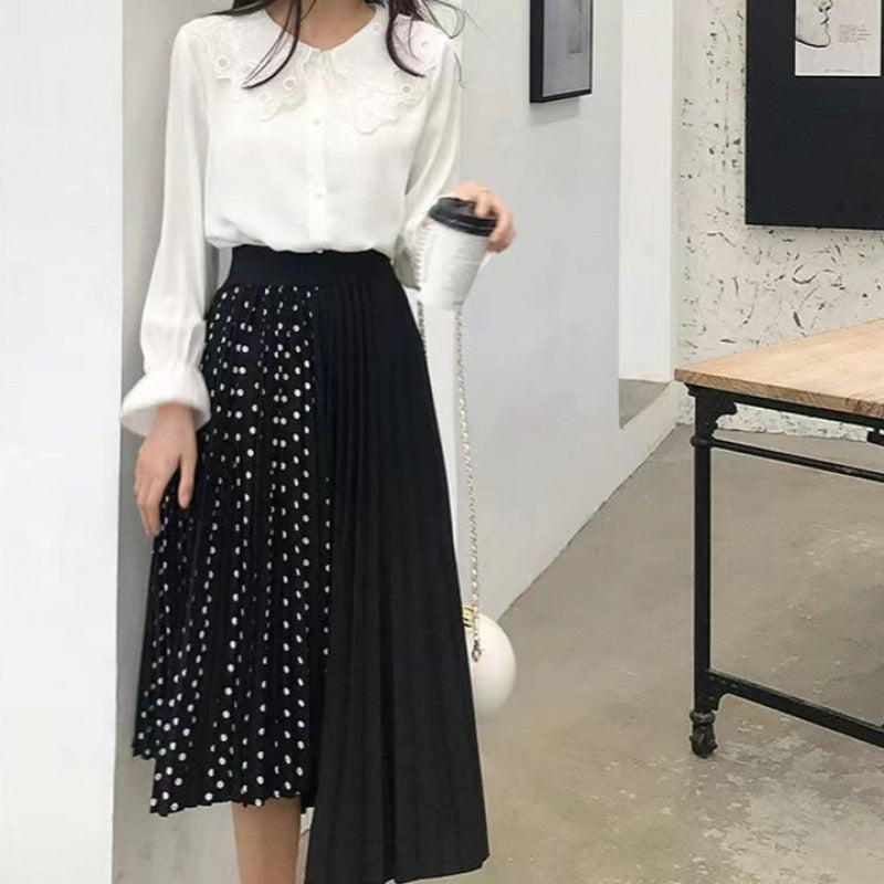 Amazon AliExpress Cross-border Women's Pleated Dot Stitching Mid-length Irregular Hem Skirt