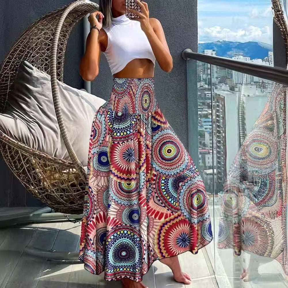 2025 Summer Cross-Border Women's Skirt New European and American Export Bohemian Beach Skirt Large Hem Skirt