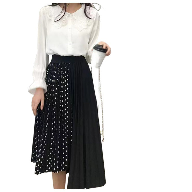 Amazon AliExpress Cross-border Women's Pleated Dot Stitching Mid-length Irregular Hem Skirt