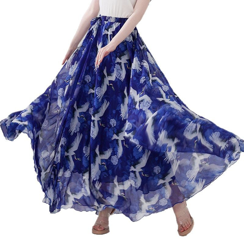 2025 New Chiffon Skirt Amazon Women's Foreign Trade Skirt Seaside Holiday Beach Skirt Summer Skirt for Women