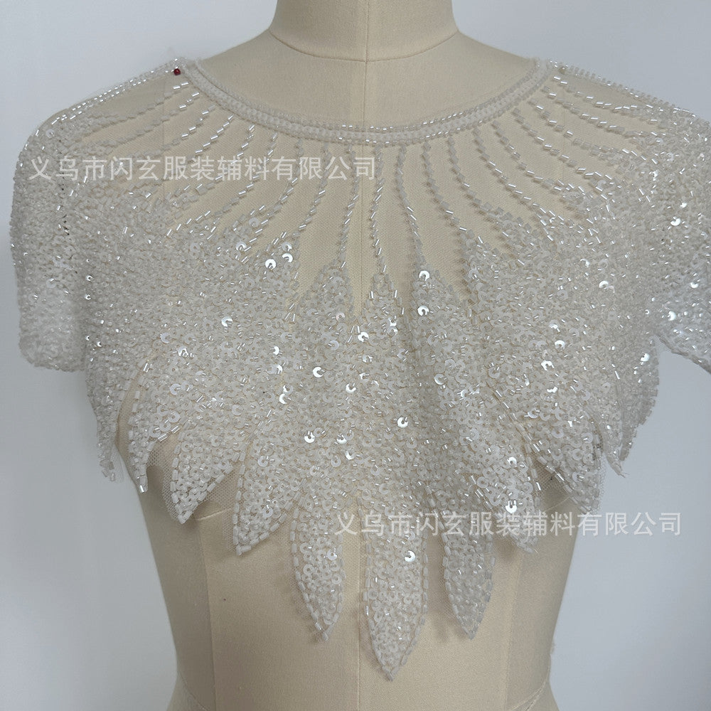 Embroidered Mesh Front Chest Sequins Bead Embroidered Heavy Industry DIY Cloth Stickers Women's Clothing Lace Accessories
