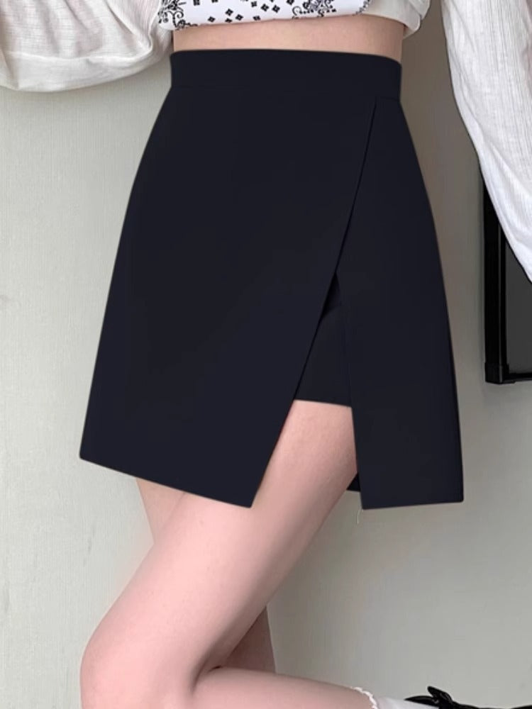 plus size Women's 2025 Summer New Slim A- line Suit Skirt for Chubby Sister Belly Covering High Waist Short Culottes