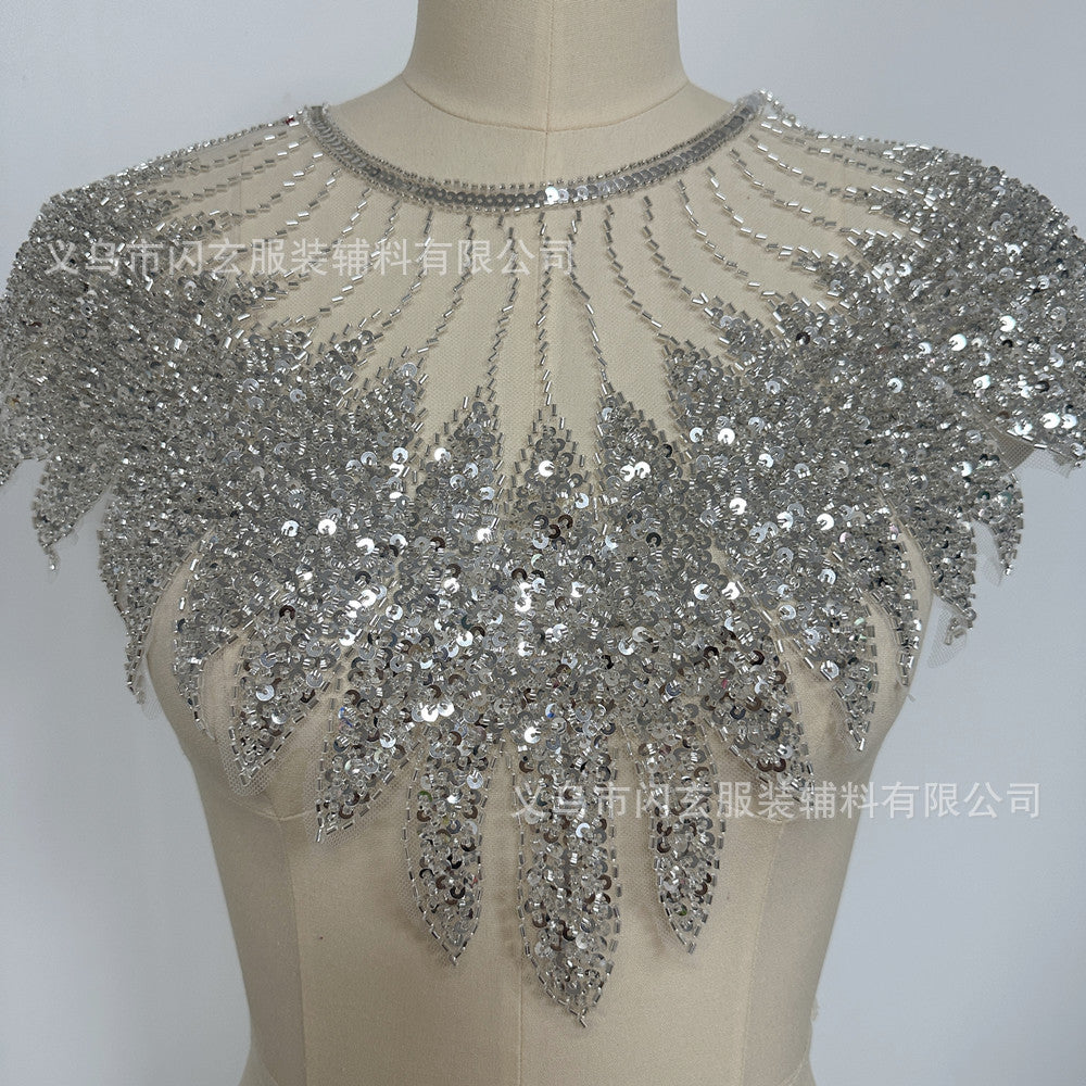 Embroidered Mesh Front Chest Sequins Bead Embroidered Heavy Industry DIY Cloth Stickers Women's Clothing Lace Accessories