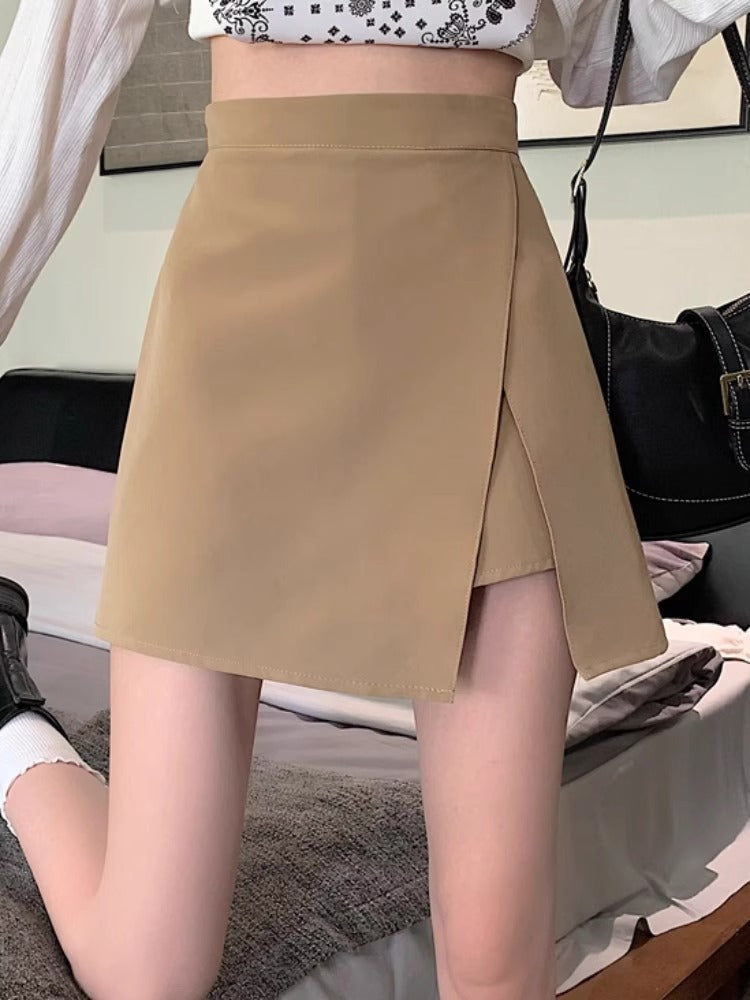 plus size Women's 2025 Summer New Slim A- line Suit Skirt for Chubby Sister Belly Covering High Waist Short Culottes