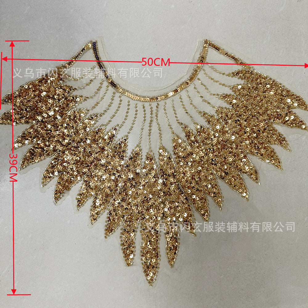 Embroidered Mesh Front Chest Sequins Bead Embroidered Heavy Industry DIY Cloth Stickers Women's Clothing Lace Accessories