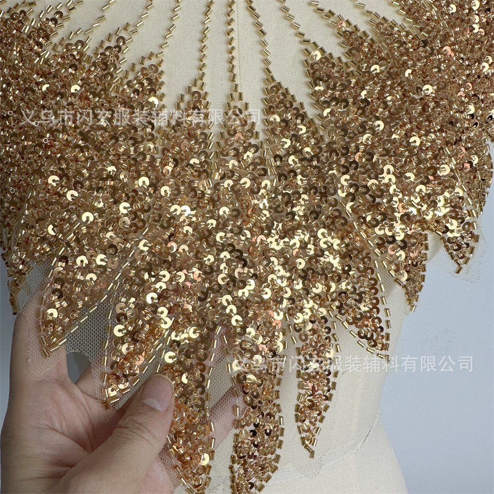 Embroidered Mesh Front Chest Sequins Bead Embroidered Heavy Industry DIY Cloth Stickers Women's Clothing Lace Accessories
