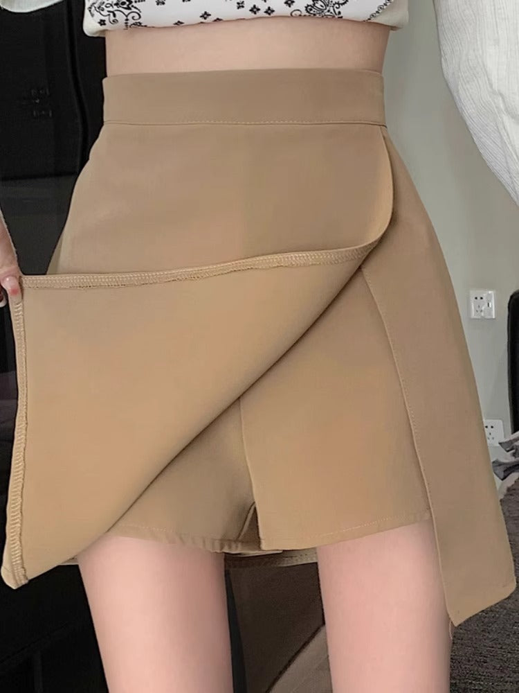 plus size Women's 2025 Summer New Slim A- line Suit Skirt for Chubby Sister Belly Covering High Waist Short Culottes