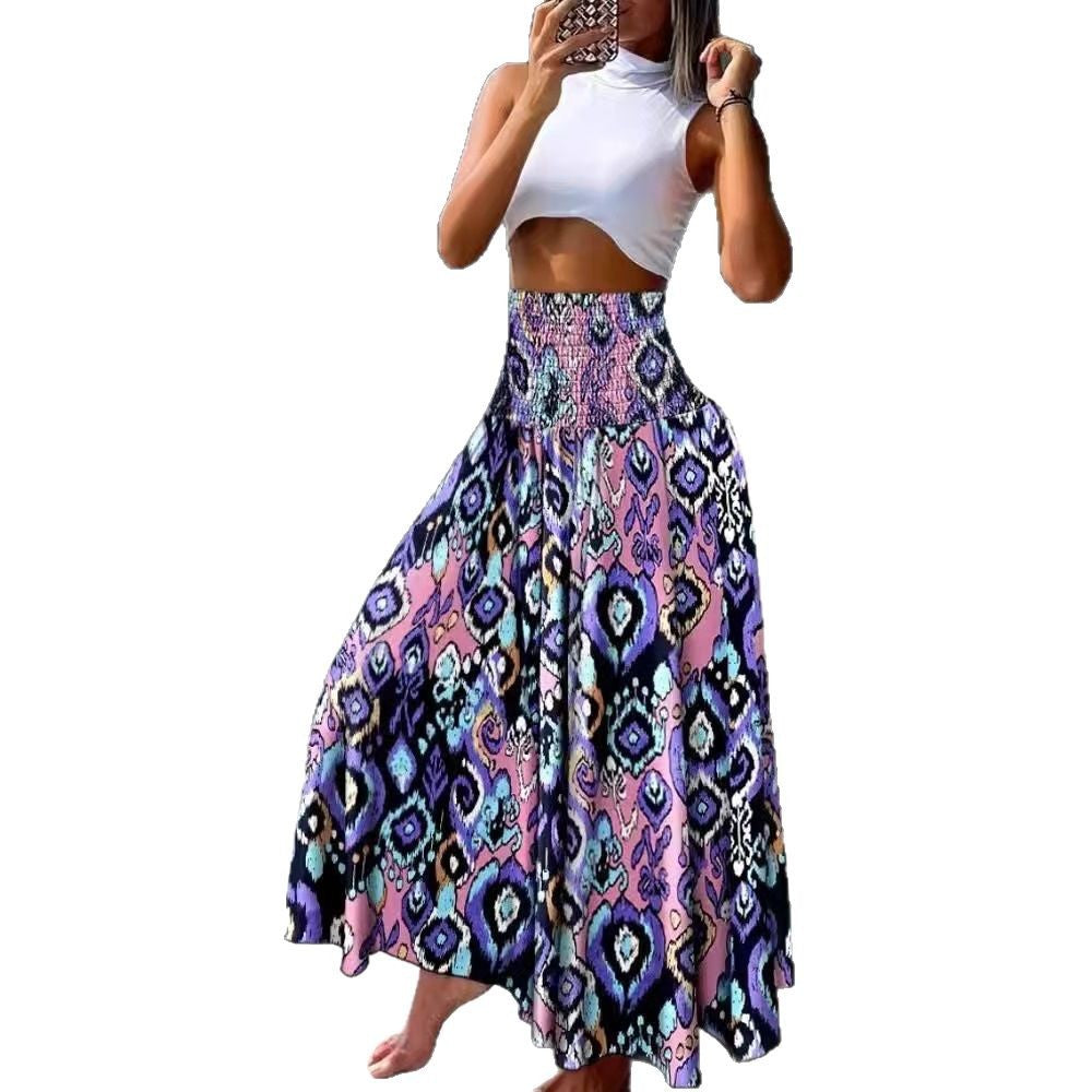 2025 Summer Cross-Border Women's Skirt New European and American Export Bohemian Beach Skirt Large Hem Skirt