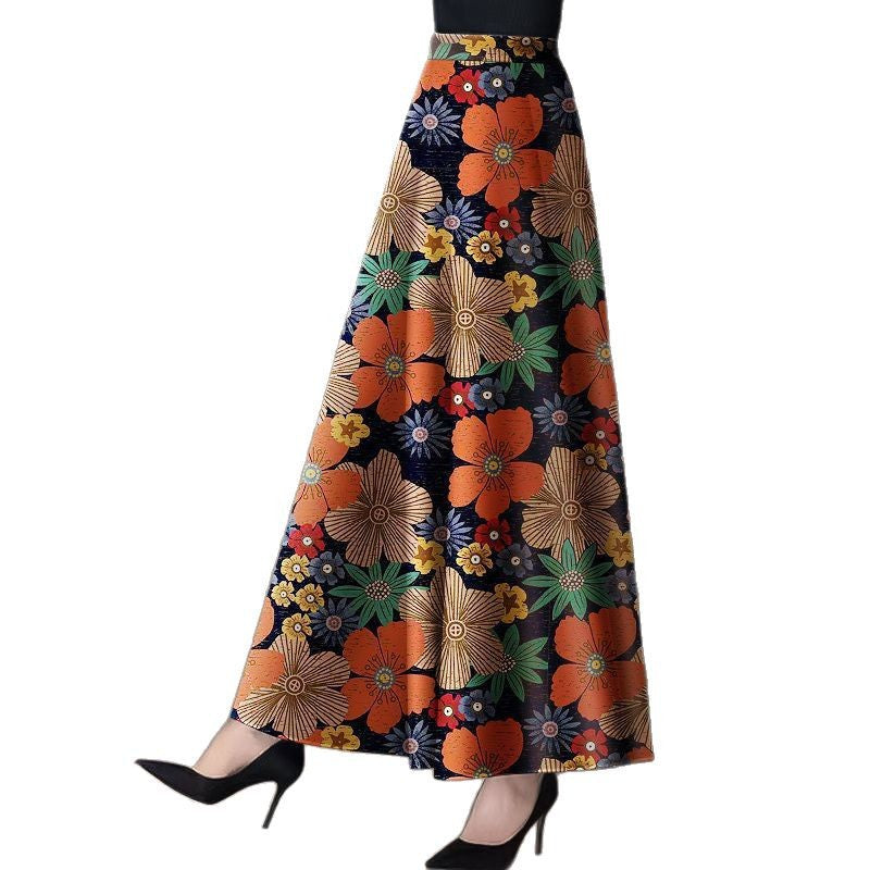 2025 Spring and Summer Printed Skirt Women's New High-end Western-style A- line Skirt Slim Belly Covering Skirt