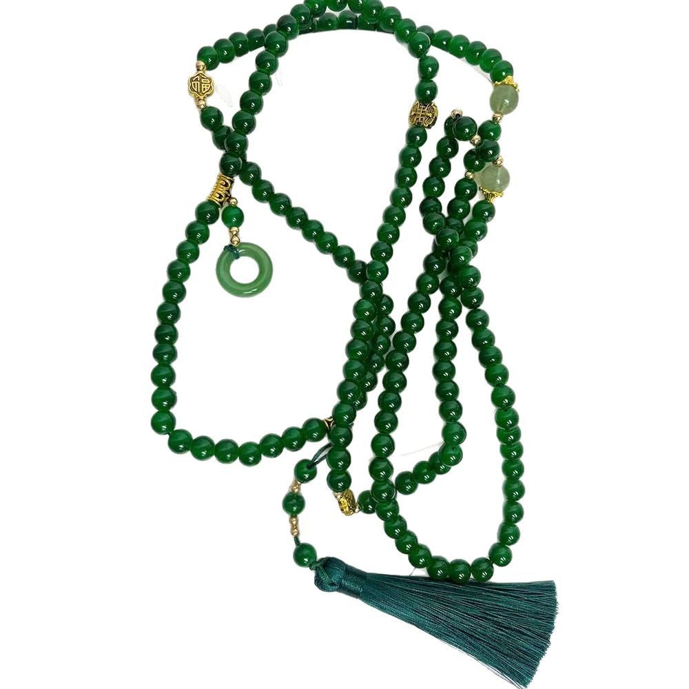 New Chinese Style Safe Buckle Tassel Beaded Crossbody Chain Guofeng Antique Long Necklace Accessories Women's Cheongsam Vintage Wreaths