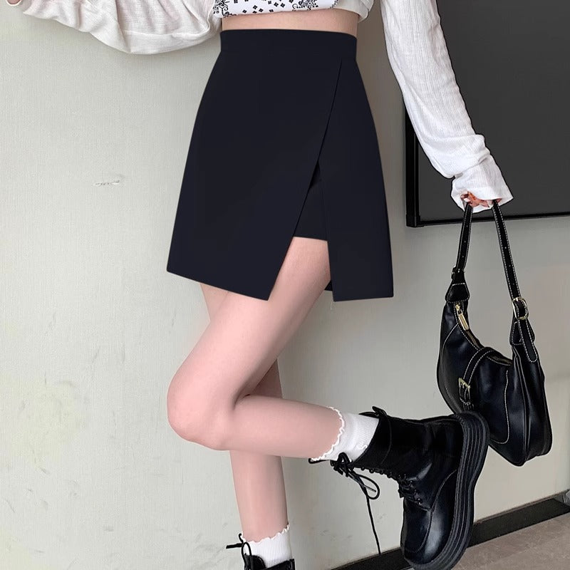plus size Women's 2025 Summer New Slim A- line Suit Skirt for Chubby Sister Belly Covering High Waist Short Culottes