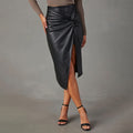 Cross-Border Export Leather Skirt European and American Amazon Women's Clothing Ins Mirror Pu Leather Sexy Pleated High Slit Hip Skirt