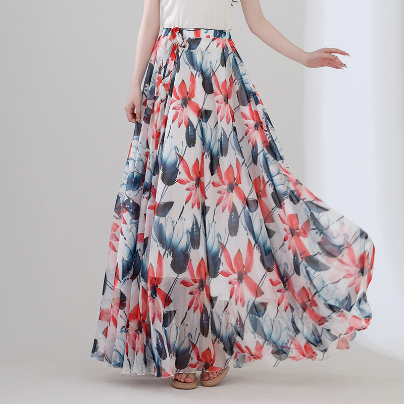 2025 New Chiffon Skirt Amazon Women's Foreign Trade Skirt Seaside Holiday Beach Skirt Summer Skirt for Women