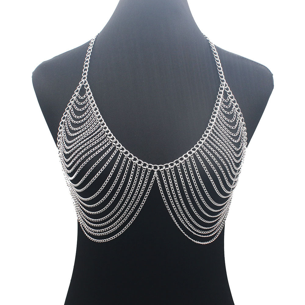 New Design Women Fashion Multilayer Metal Aluminum Chain Chest Chain Summer Bikini Clothing Accessories Chest Chain Body Chain
