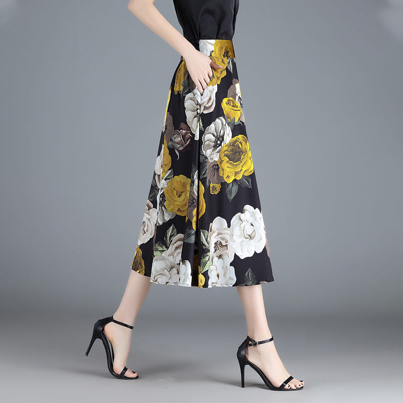 2025 Spring and Summer Printed Skirt Women's New High-end Western-style A- line Skirt Slim Belly Covering Skirt