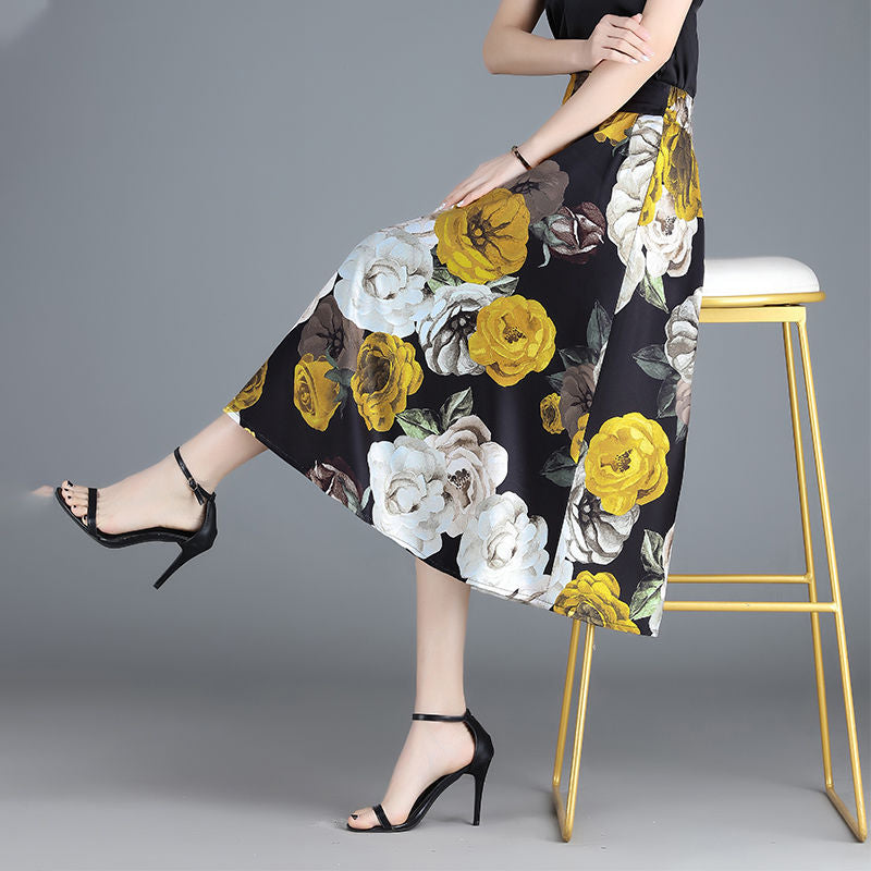 2025 Spring and Summer Printed Skirt Women's New High-end Western-style A- line Skirt Slim Belly Covering Skirt