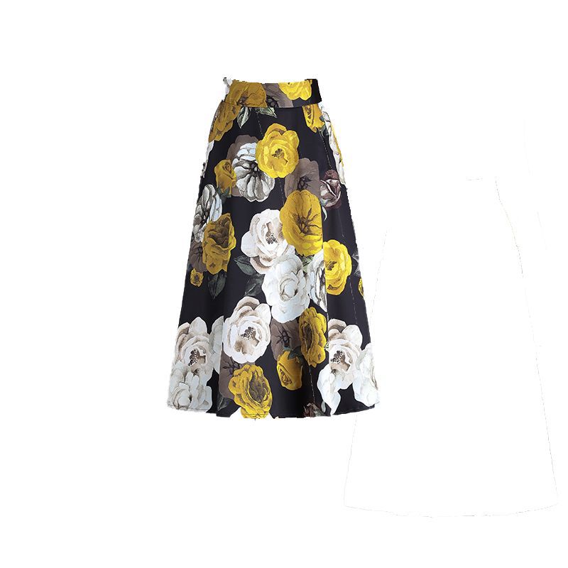 2025 Spring and Summer Printed Skirt Women's New High-end Western-style A- line Skirt Slim Belly Covering Skirt