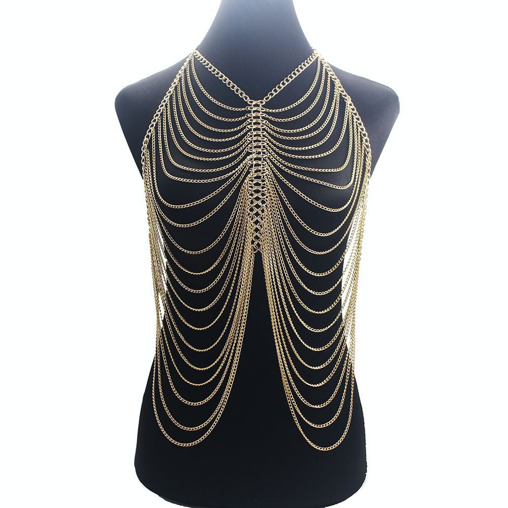 European and American Cross-Border New Exaggerated Women's Tassel Body Chain Bikini Necklace Prom Clothing Accessories Necklace