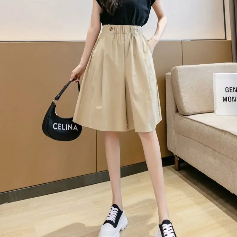 Bermuda meia saia calças curtas mulher na altura do joelho shorts para mulheres meados culotte elegante quente elasticidade roupas de moda 2025 barato