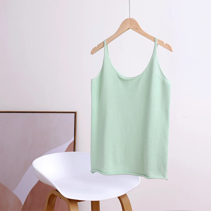 Camis feminino primavera verão algodão sem mangas de malha camisas de fundo com decote em v camis sólido alto estiramento coranos moda camis