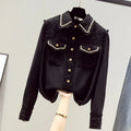 Blusa feminina 2025 primavera verão novo tweed retalhos laple camisas de manga longa elegante moda magro topos senhora do escritório
