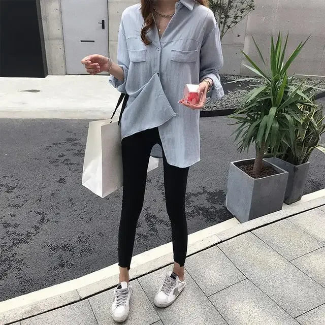 Blusa feminina de manga comprida na moda coreana, camisa branca, roupas elegantes, tops estéticos de colarinho, camisa feminina