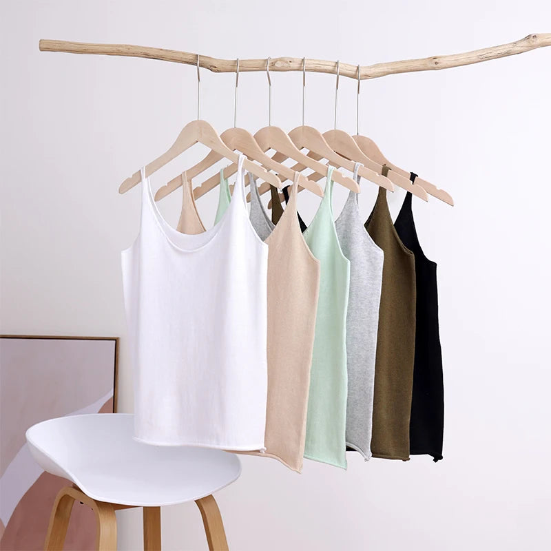 Camis feminino primavera verão algodão sem mangas de malha camisas de fundo com decote em v camis sólido alto estiramento coranos moda camis