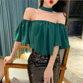 Blusas femininas slash neck fora do ombro sexy colheita elegante solto ulzzang design férias retro chique ins feminino Блузки verão