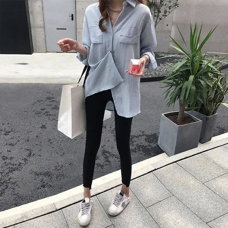 Blusa feminina de manga comprida na moda coreana, camisa branca, roupas elegantes, tops estéticos de colarinho, camisa feminina